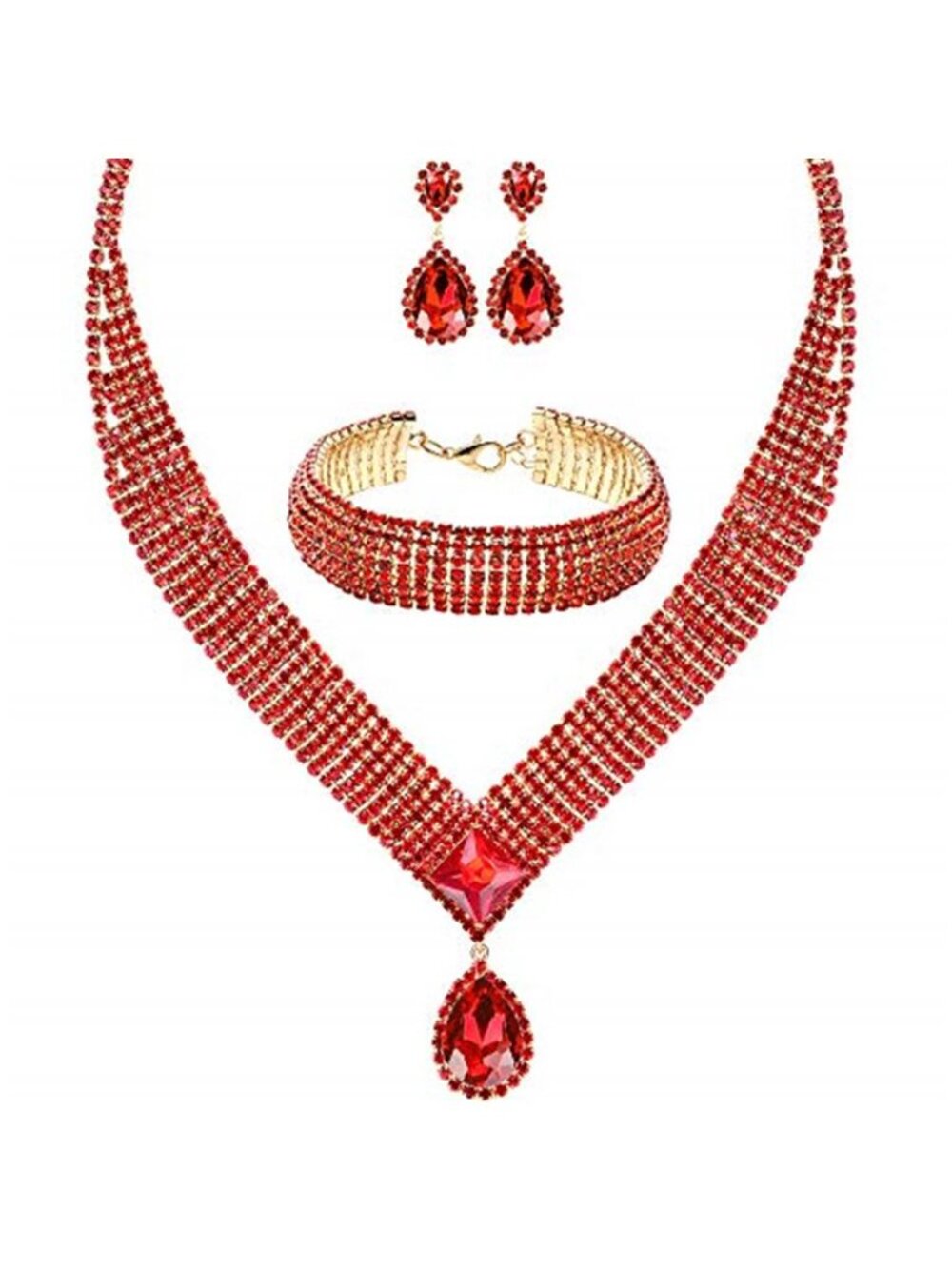 Miraculous Garden 3/4 Pieces Women Jewelry Set Rhinestone Tiara Crown Necklace